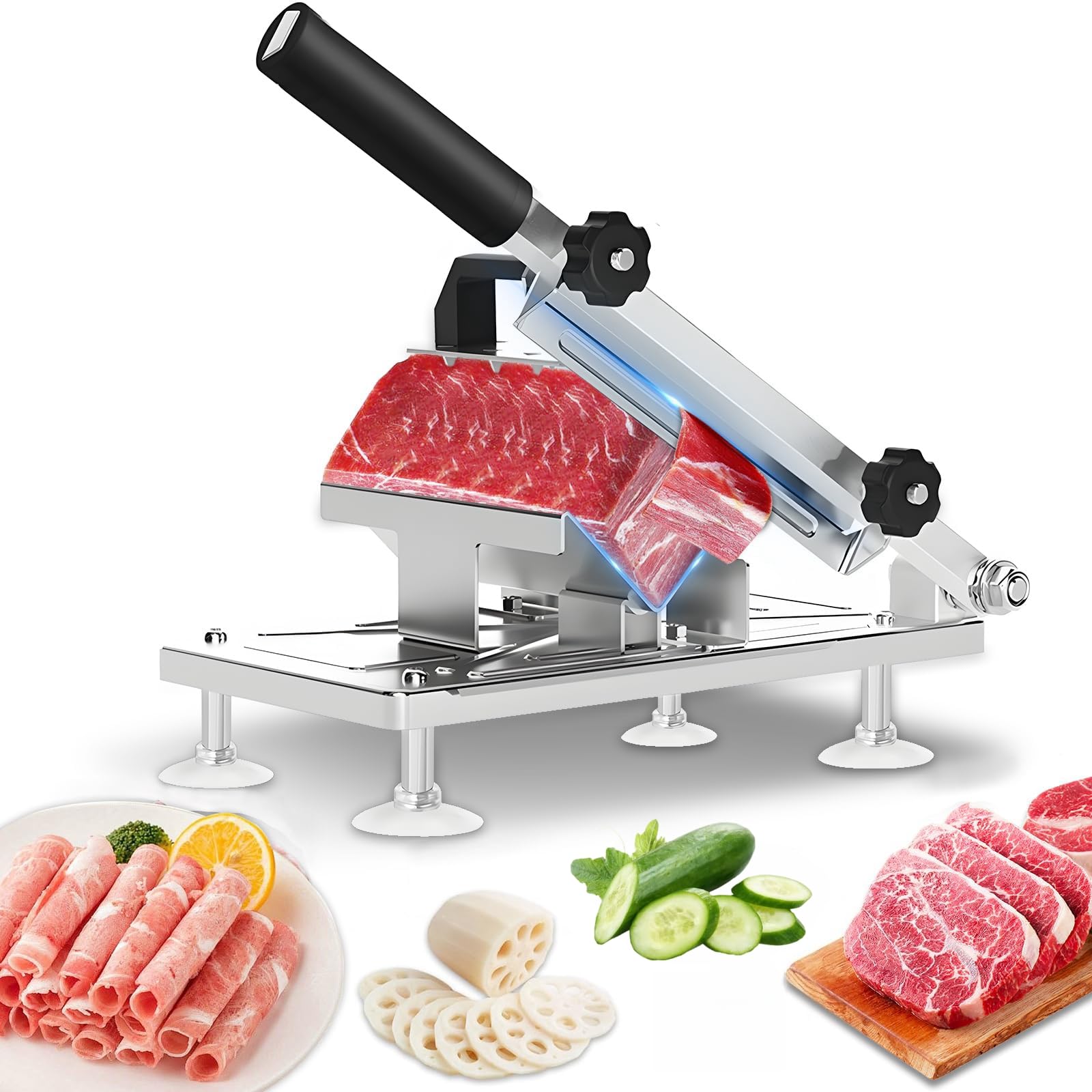 Bwhhoxi manual frozen meat slicer blade detail showing a sharp edge for clean cuts on frozen beef