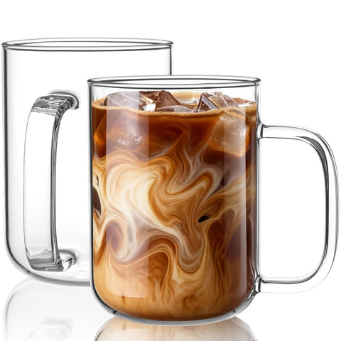 BWODYAY 20 oz glass coffee mug set of 2 with handles, ideal for coffee art