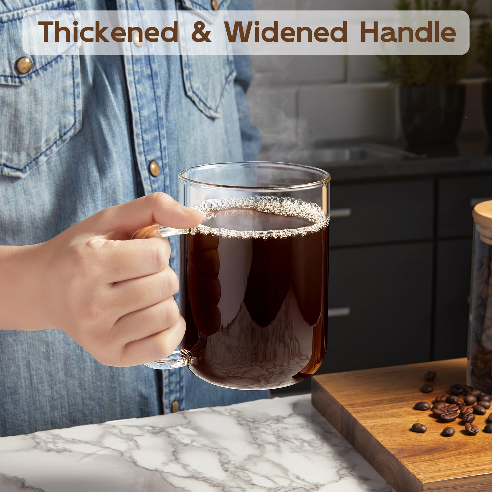 BWODYAY glass mug set shown on warmer for extended warmth and display