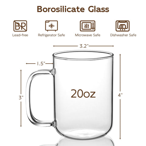 BWODYAY glass mug with wide handle for comfortable hot beverage grip