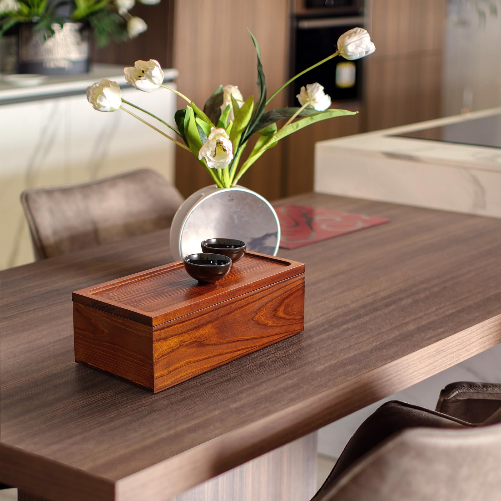 BWODYAY 8-slot wooden tea box stores assorted tea bags at a glance.