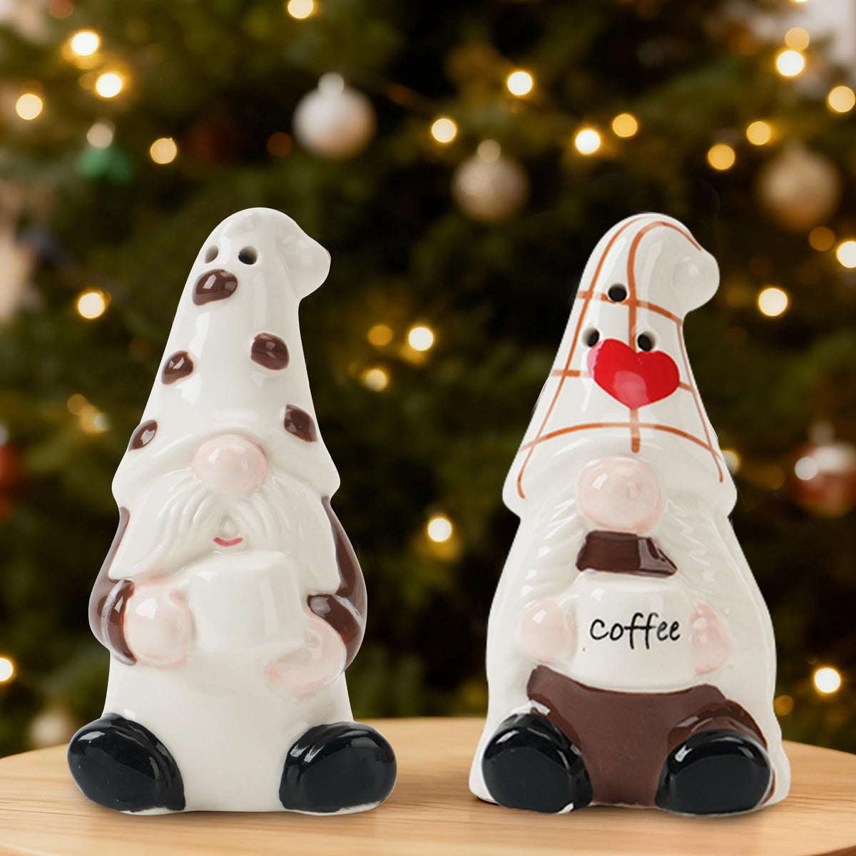 bwszrosa salt and pepper shakers set on countertop, handmade ceramic for durable daily use.