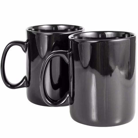 BYCNZB black-gloss ceramic mug close-up showing sturdy glaze and heat retention.