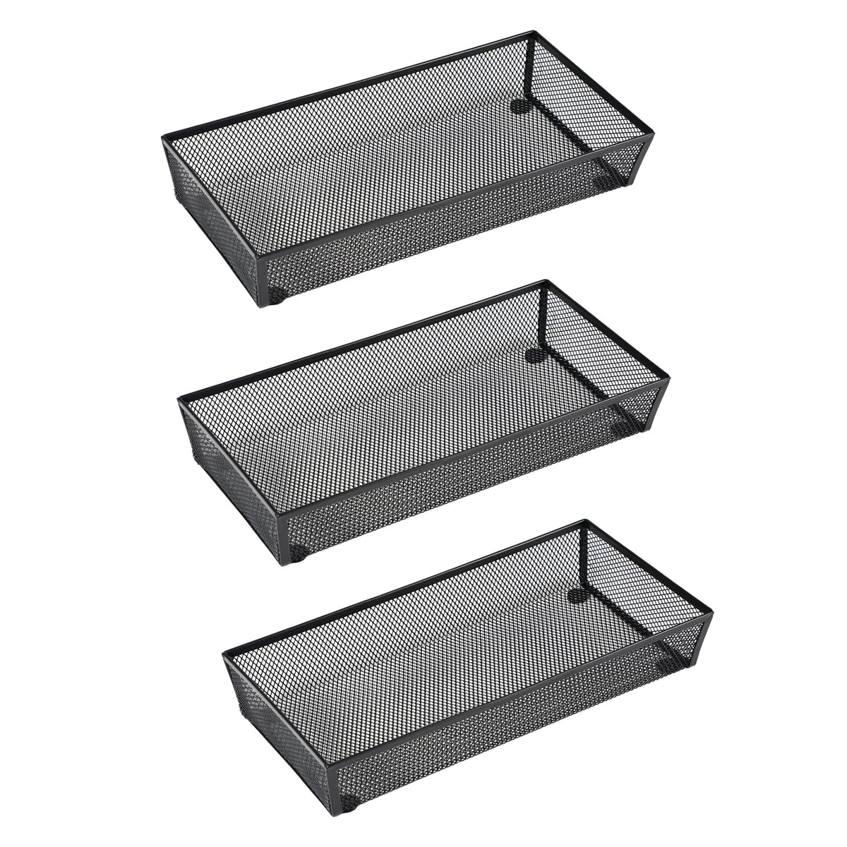 BYCY 3-pack mesh flatware drawer organizer in a kitchen drawer keeps utensils neatly sorted.