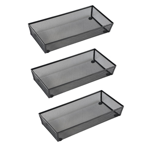 BYCY 3-pack mesh flatware drawer organizer in a kitchen drawer keeps utensils neatly sorted.
