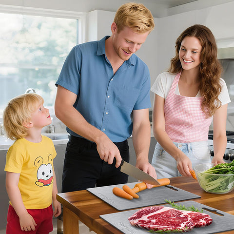 BYEHOVOO titanium cutting board easy-clean non-porous surface resists stains and odors.