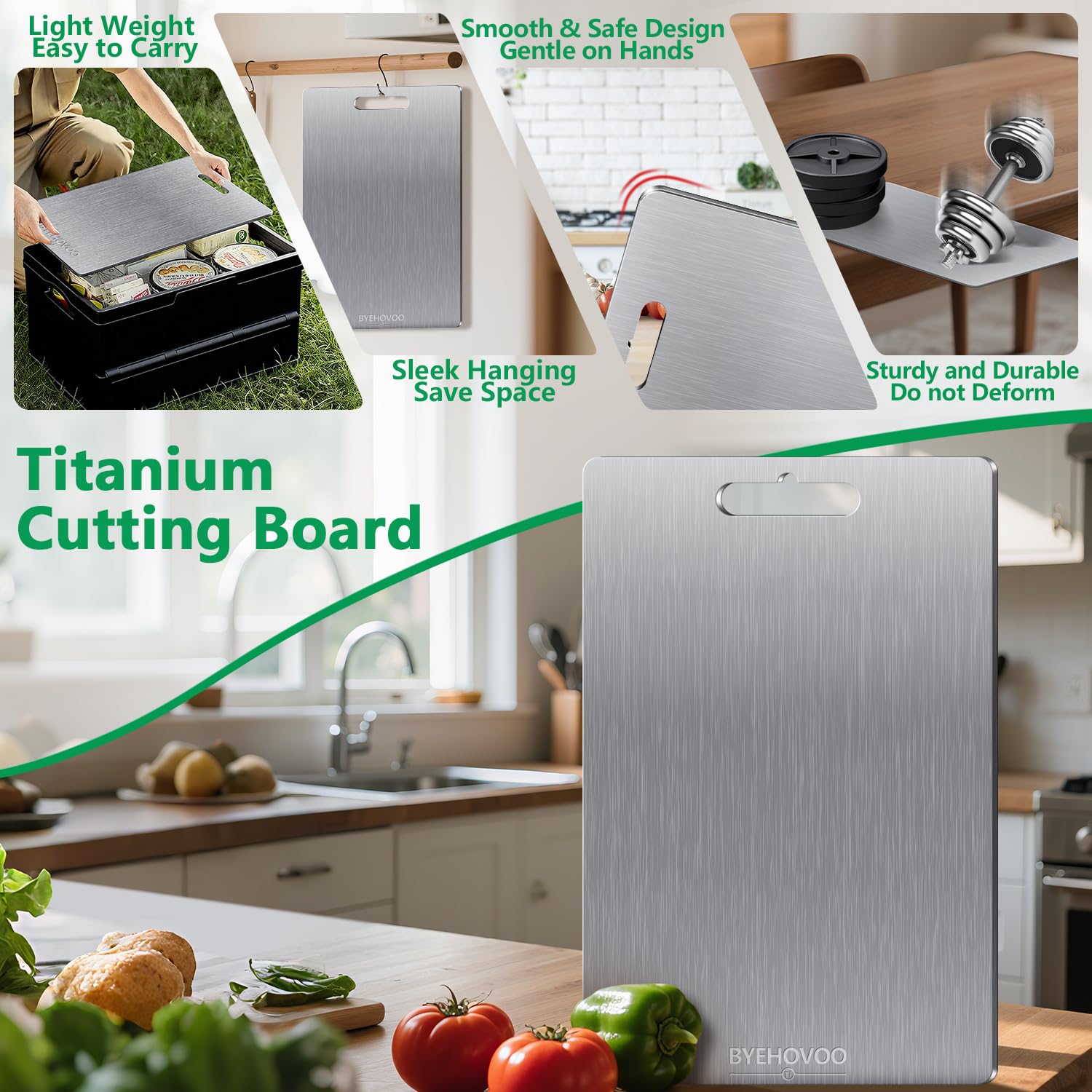 BYEHOVOO titanium cutting board raw meat side ready for poultry and beef prep.