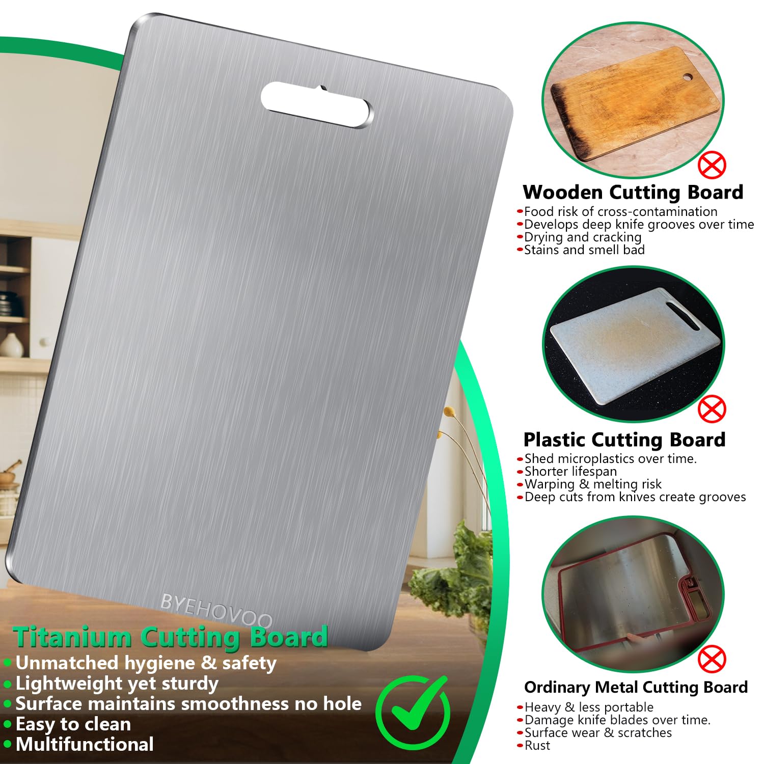 BYEHOVOO titanium cutting boards large double-sided for bulk chopping and serving