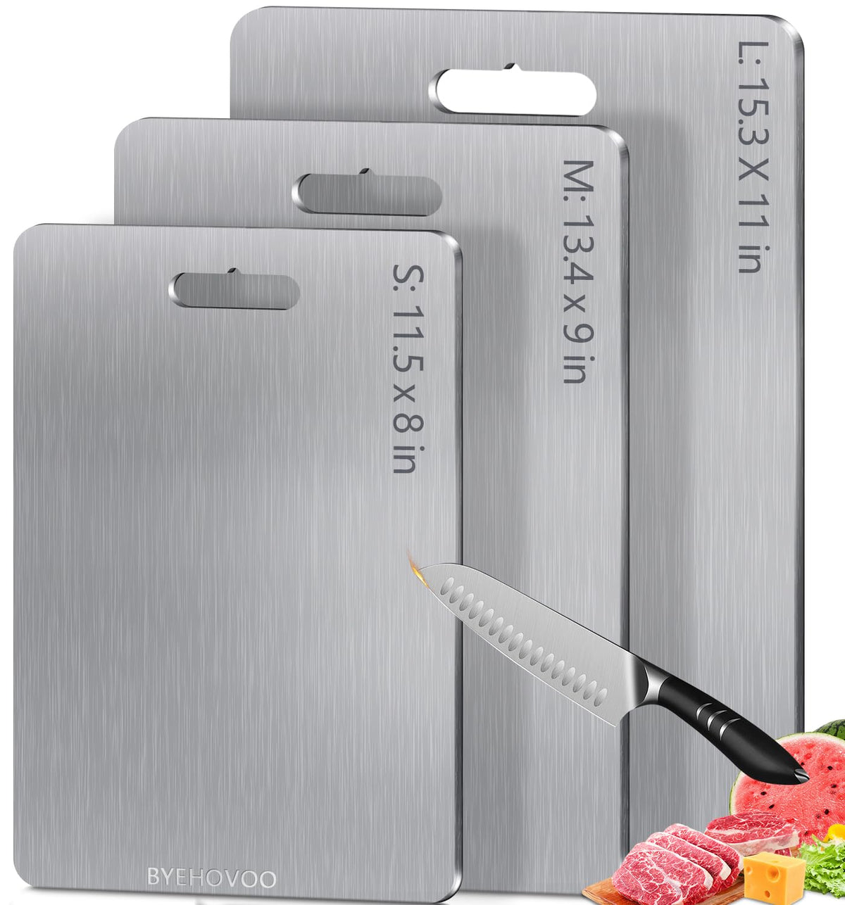 BYEHOVOO titanium cutting boards set small double-sided top view for compact prep
