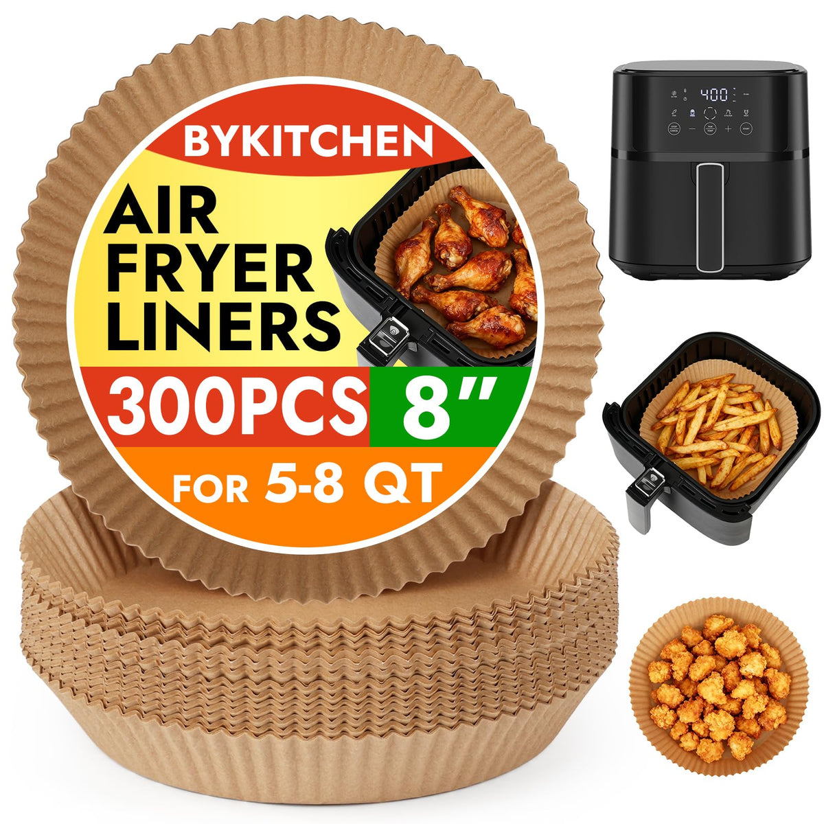 BYKITCHEN 300-pack airfryer liners ready for daily cooking