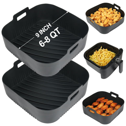 BYKITCHEN 9-inch silicone liner inside a 6-8qt air fryer for quick cleanup.