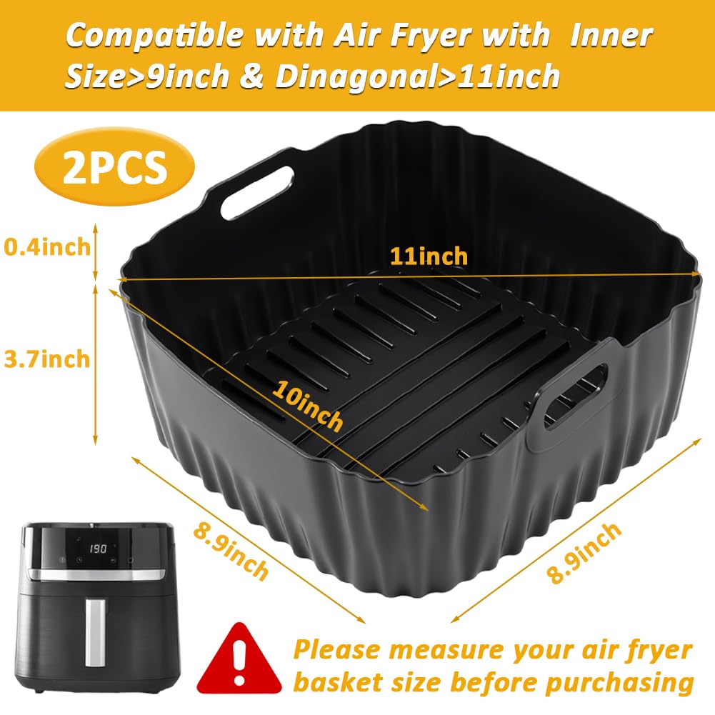 BYKITCHEN large silicone air fryer liner with handles for easy lifting and transfer.