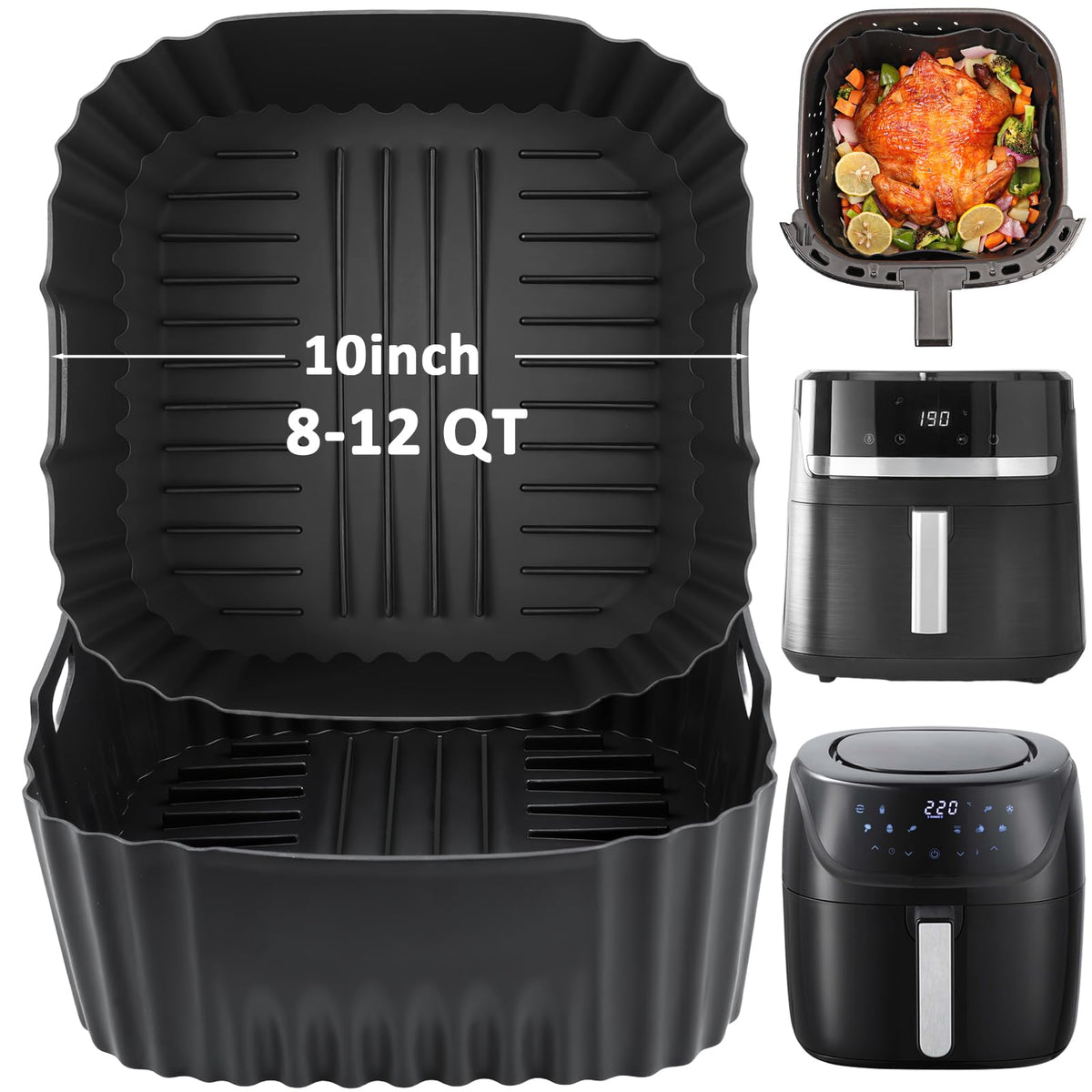 BYKITCHEN large silicone air fryer liner with 10-inch size keeps baskets clean and reusable.