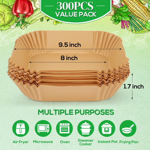 BYKITCHEN 8inch square liners ready for square-basket air fryer use