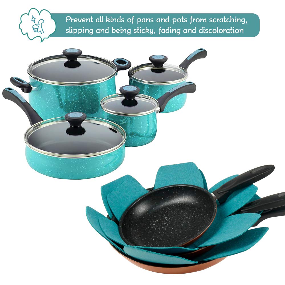 BYKITCHEN thick felt separators cushion delicate bakeware while stacking.
