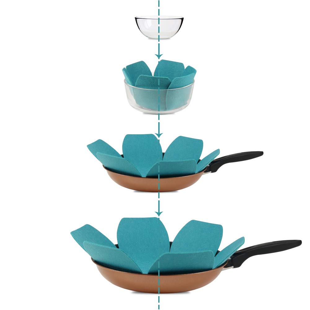 BYKITCHEN thick felt pads protect glassware during stacking for safer storage.
