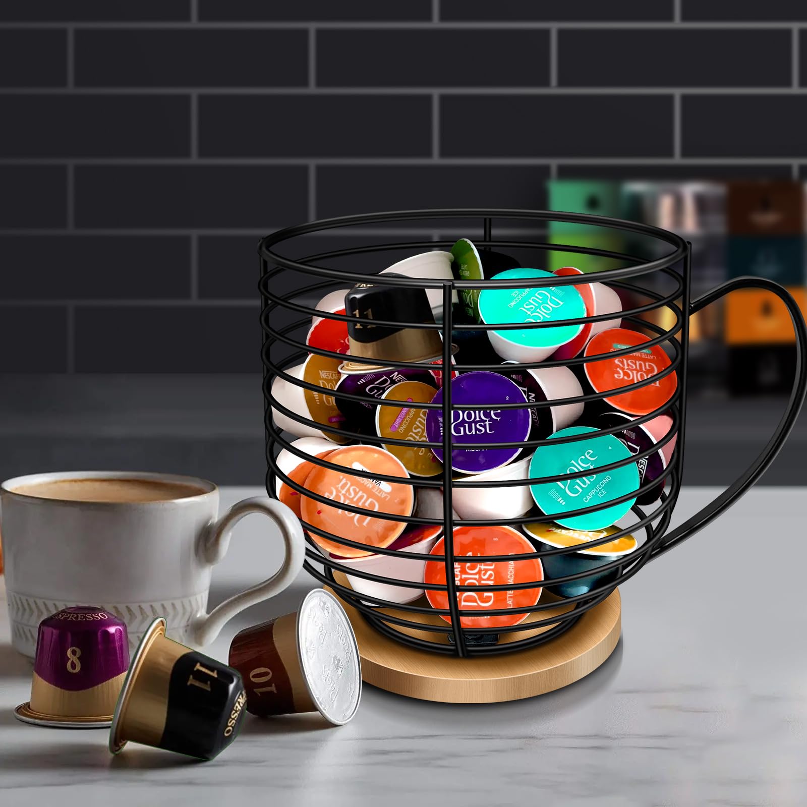 BYTEAIDREX coffee pod holder side view, compact footprint saves counter space.