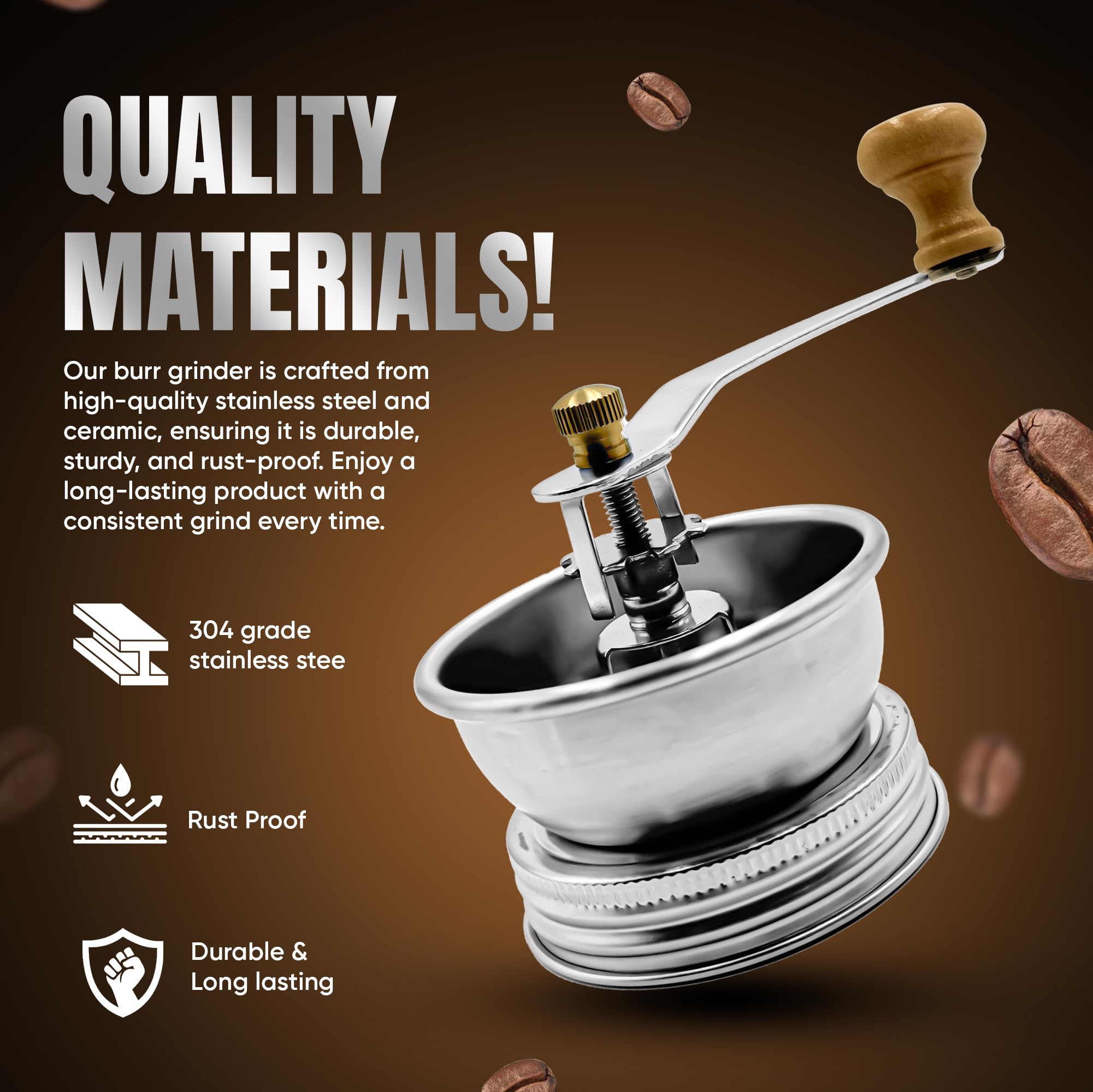 ByteX ceramic burr mechanism provides consistent grind for flavorful coffee.