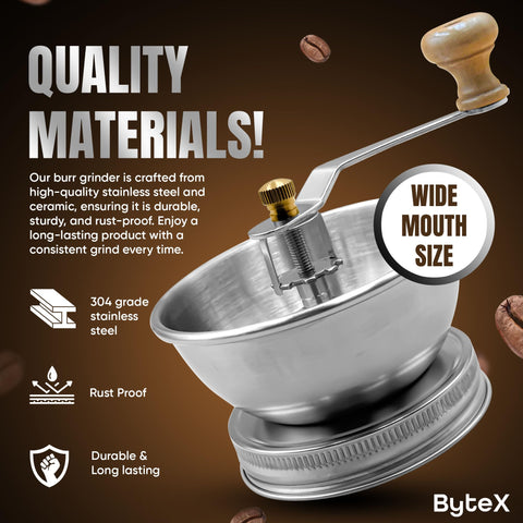 ByteX manual crank with ceramic burr enables consistent grind in any setting