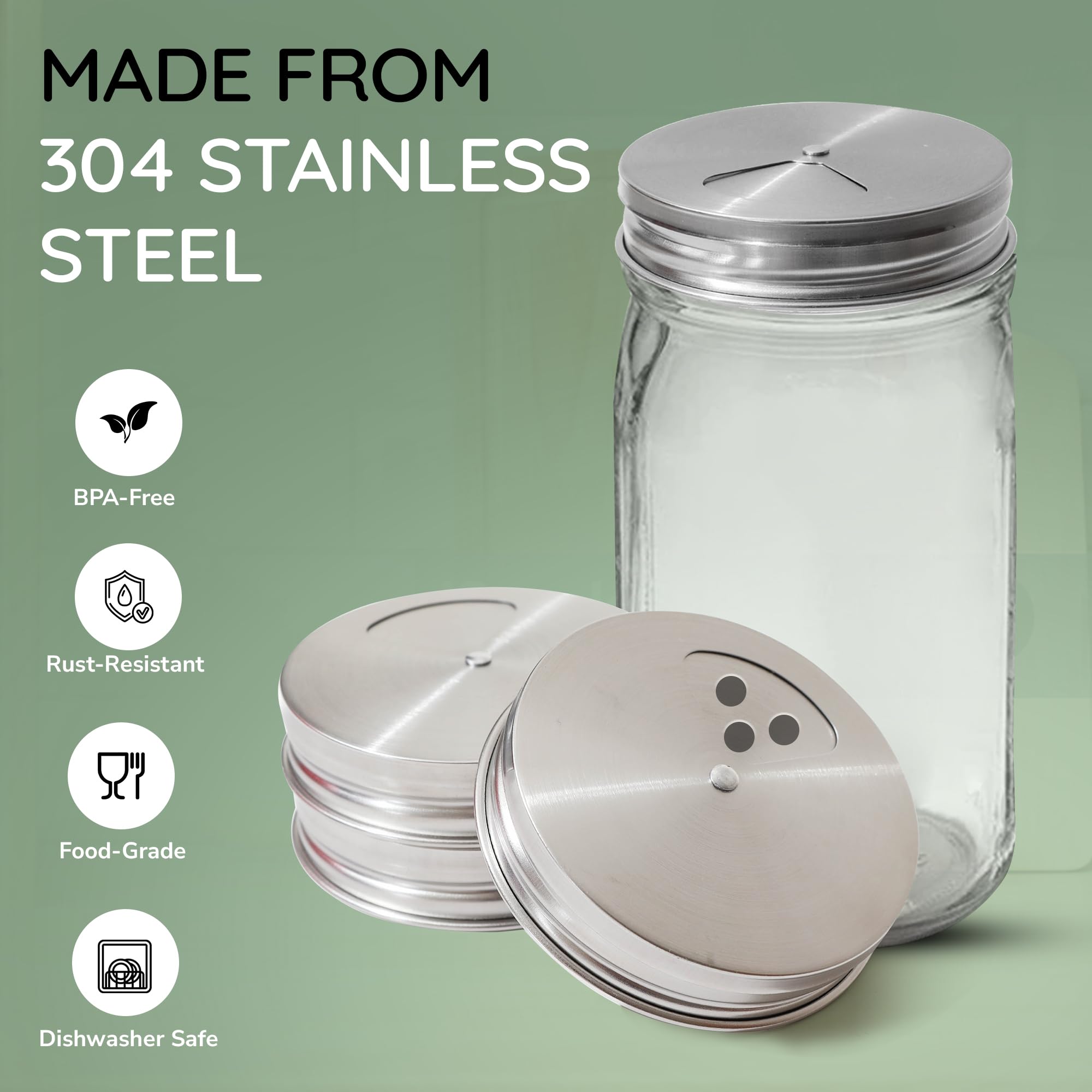 ByteX stainless steel spice lid for wide-mouth jars, convenient shake and pour control.