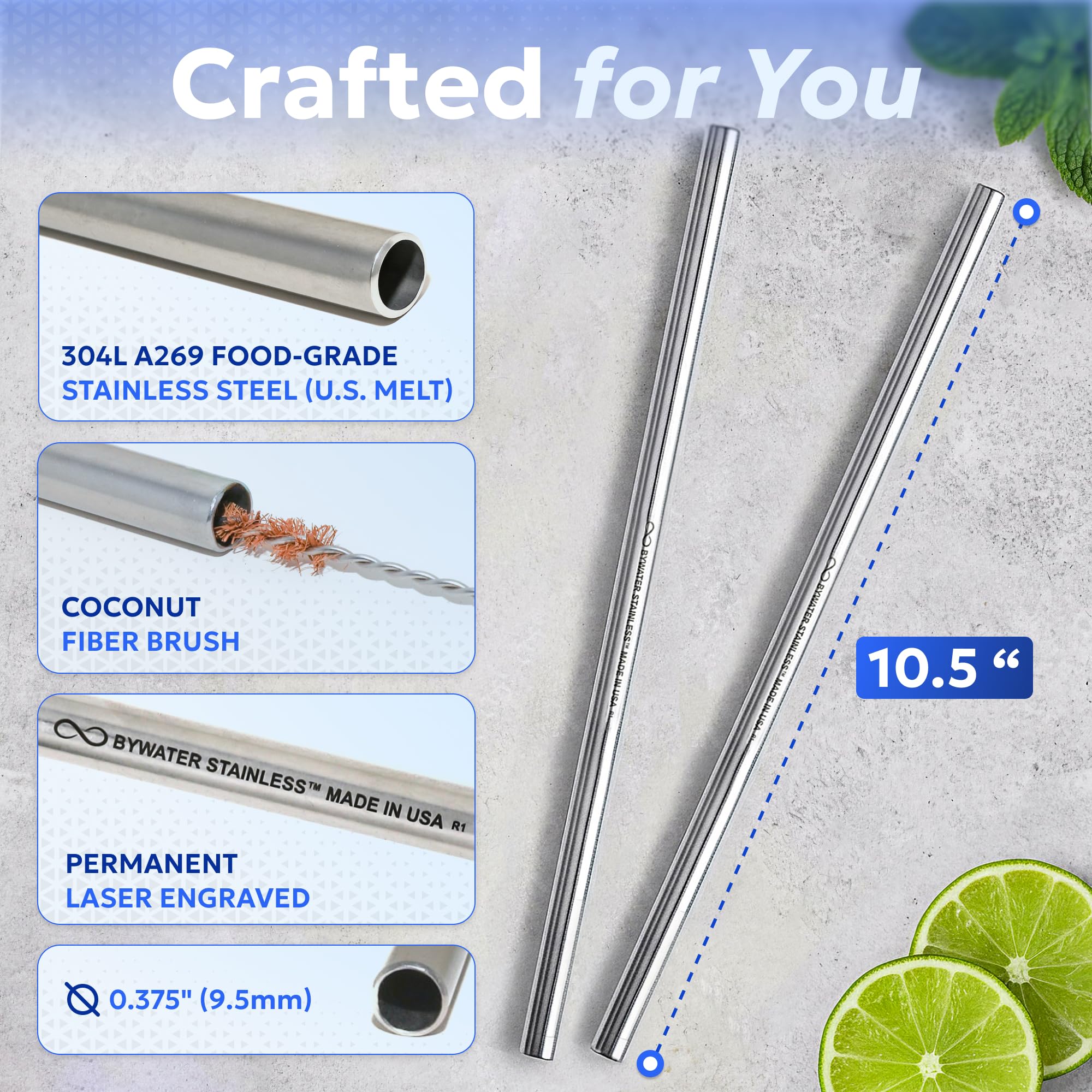 Stays secure in popular tumblers with Bywater Stainless fittings