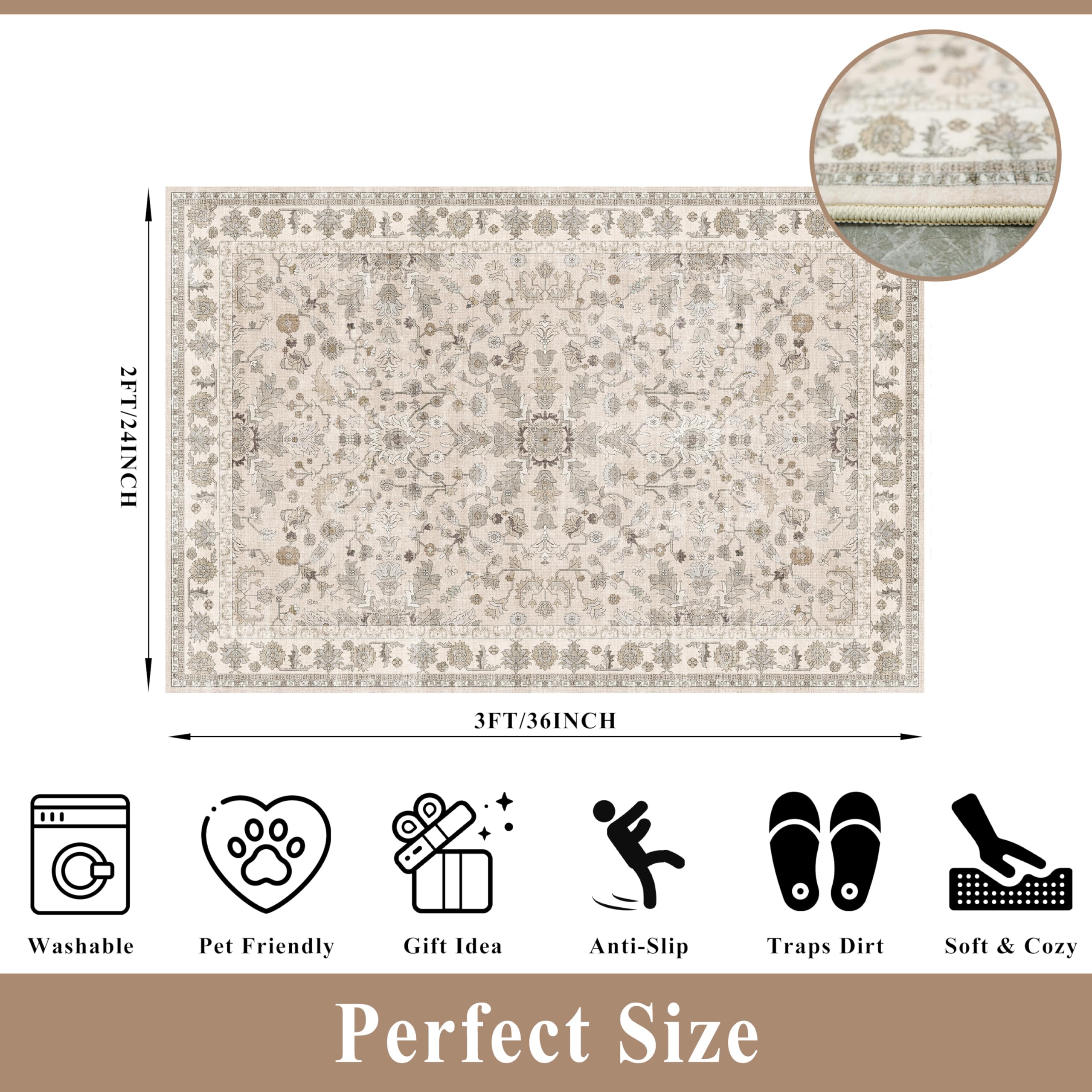 BYYVOO boho kitchen rug beige entryway adds cozy texture and style.