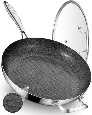 Bzayeat 13-inch nonstick hybrid pan with lid for even heating.