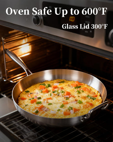 Bzayeat tri-ply interior reveals a non-reactive surface for versatile cooking.