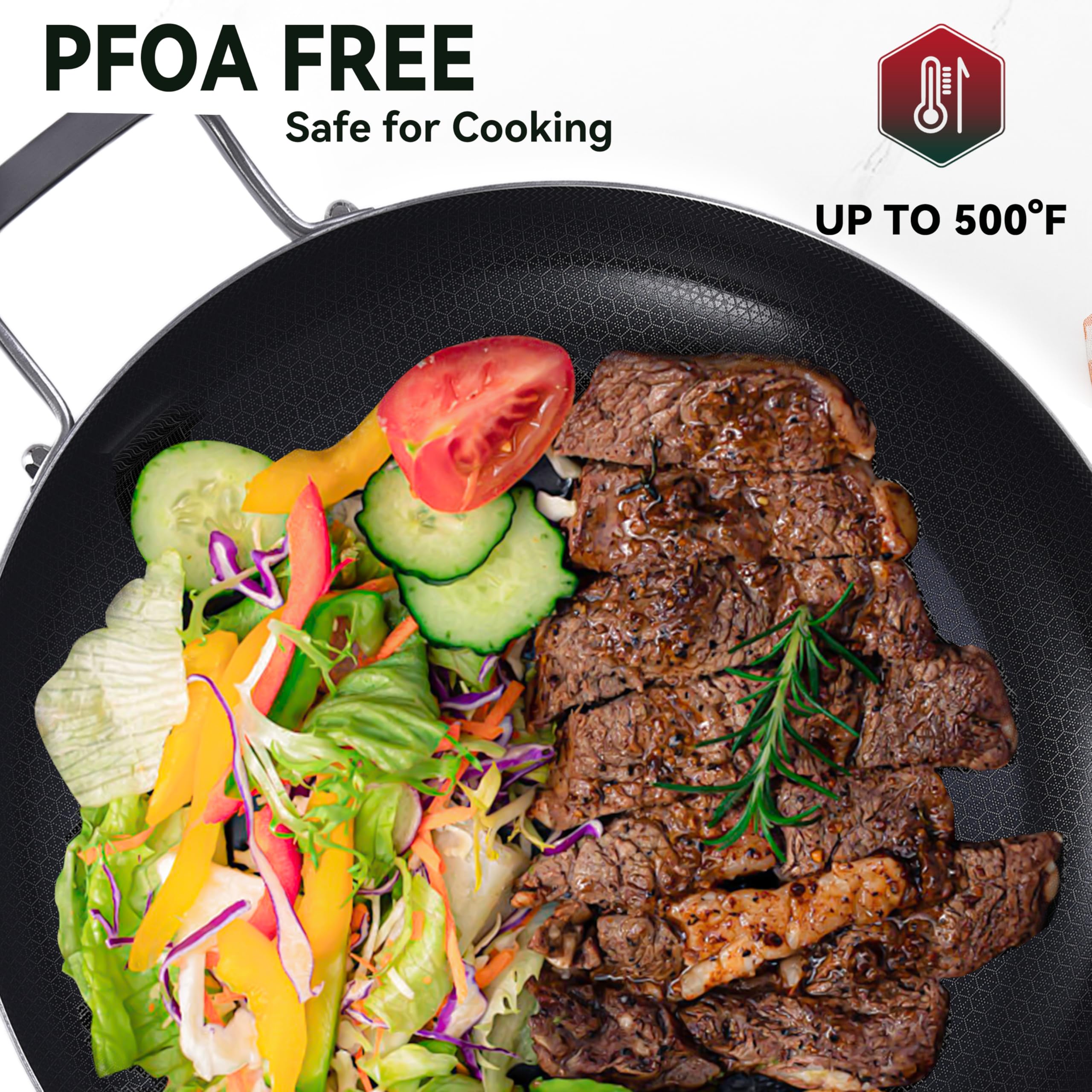 Bzayeat ceramic nonstick coating preserves natural flavors and eases cleanup.
