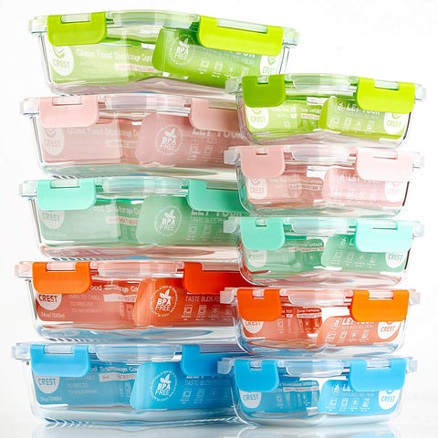 C CREST dishwasher top-rack safe lids with care notes.