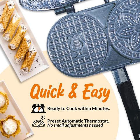 C. Palmer Extra Thin Pizzelle Iron 7500 aluminum construction delivers durability.