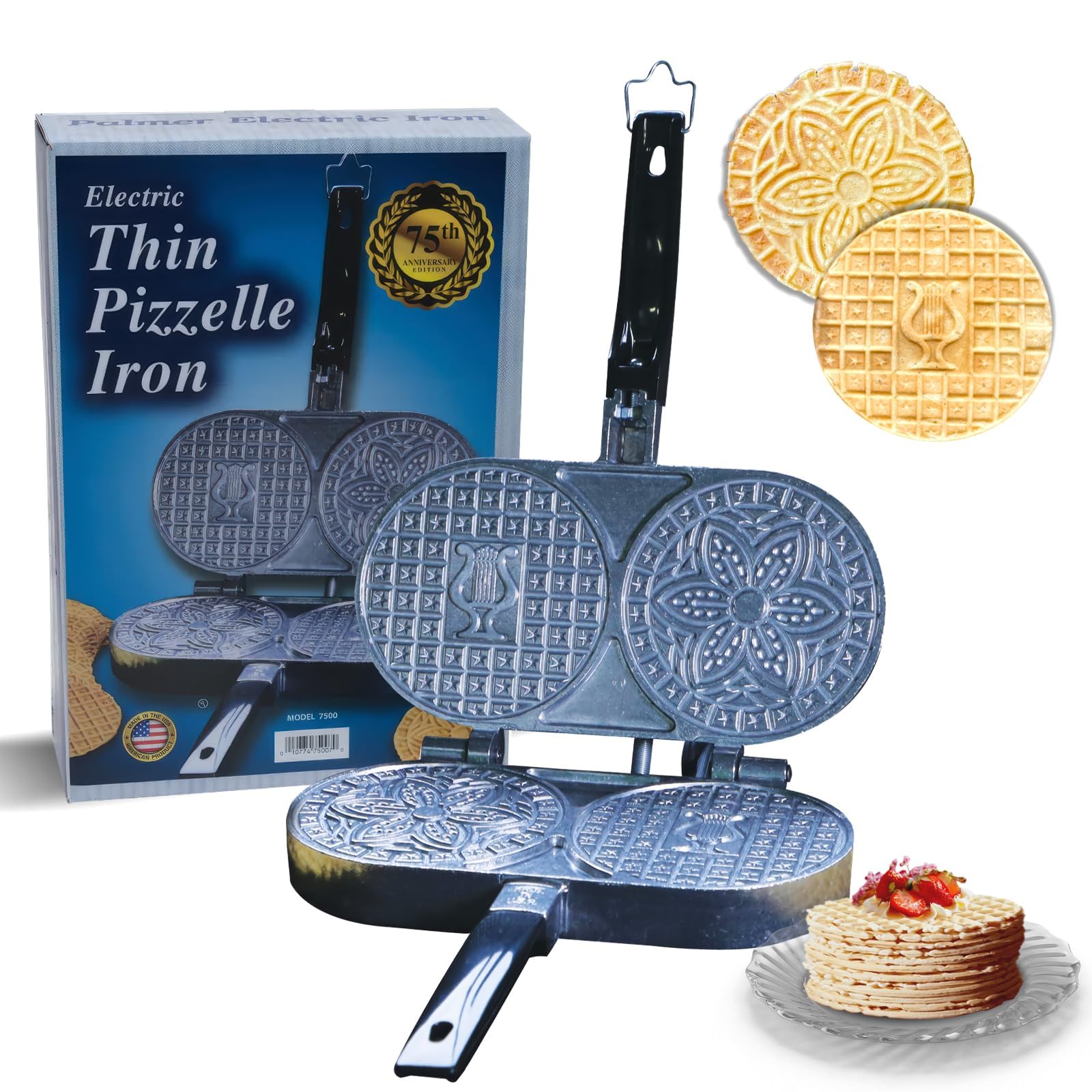 C. Palmer Extra Thin Pizzelle Iron 7500 front view for easy meal prep.