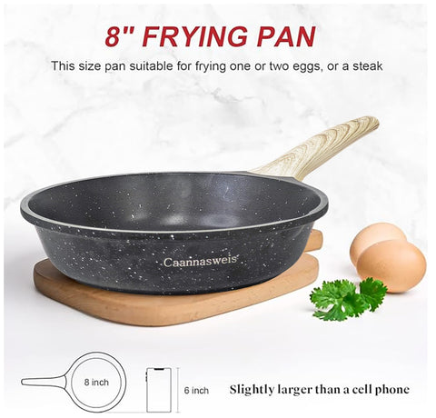 Caannasweis wood-grain handle granite pan provides a comfortable grip.