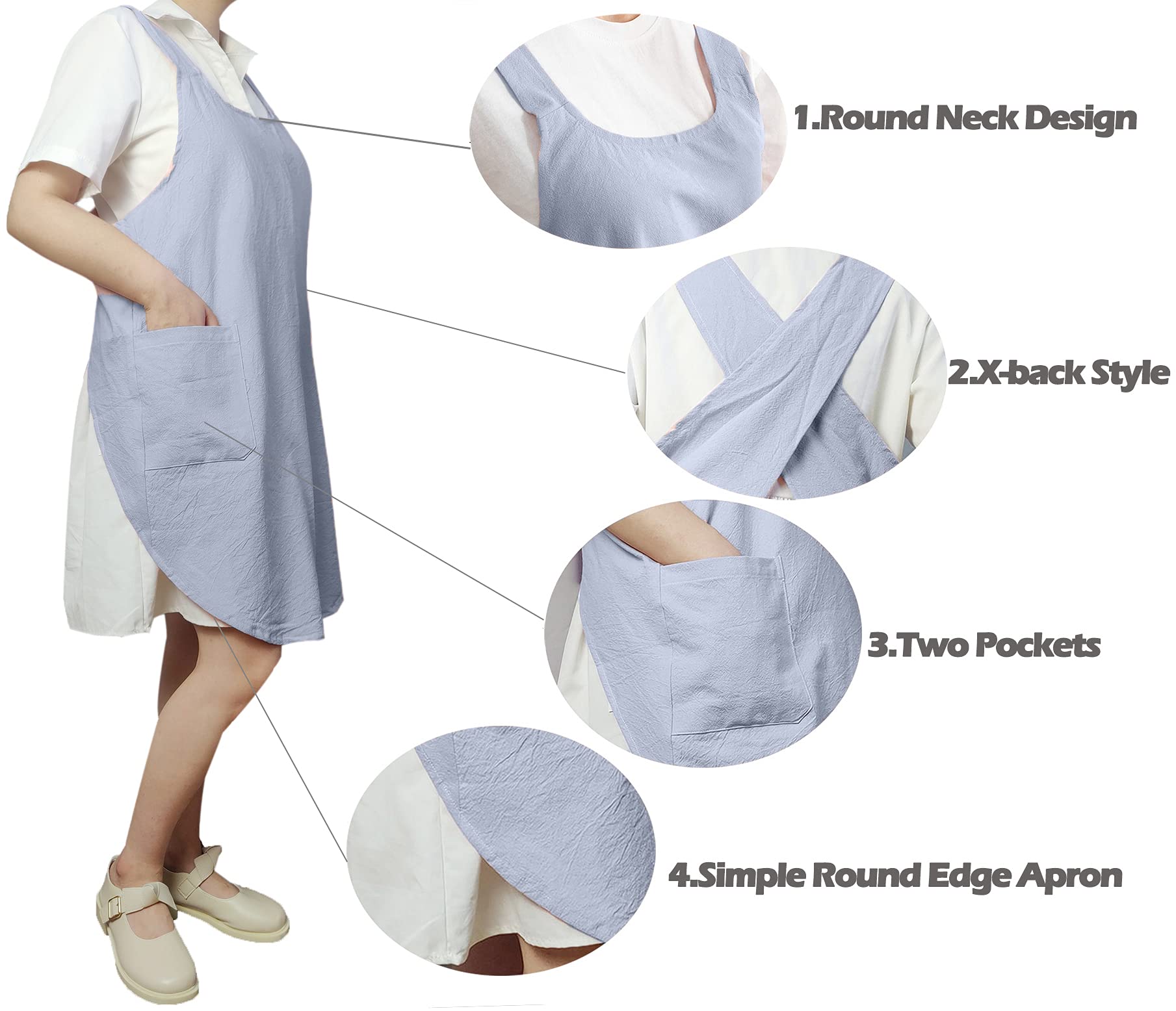 Caatoor apron blue worn by a woman illustrating comfortable fit