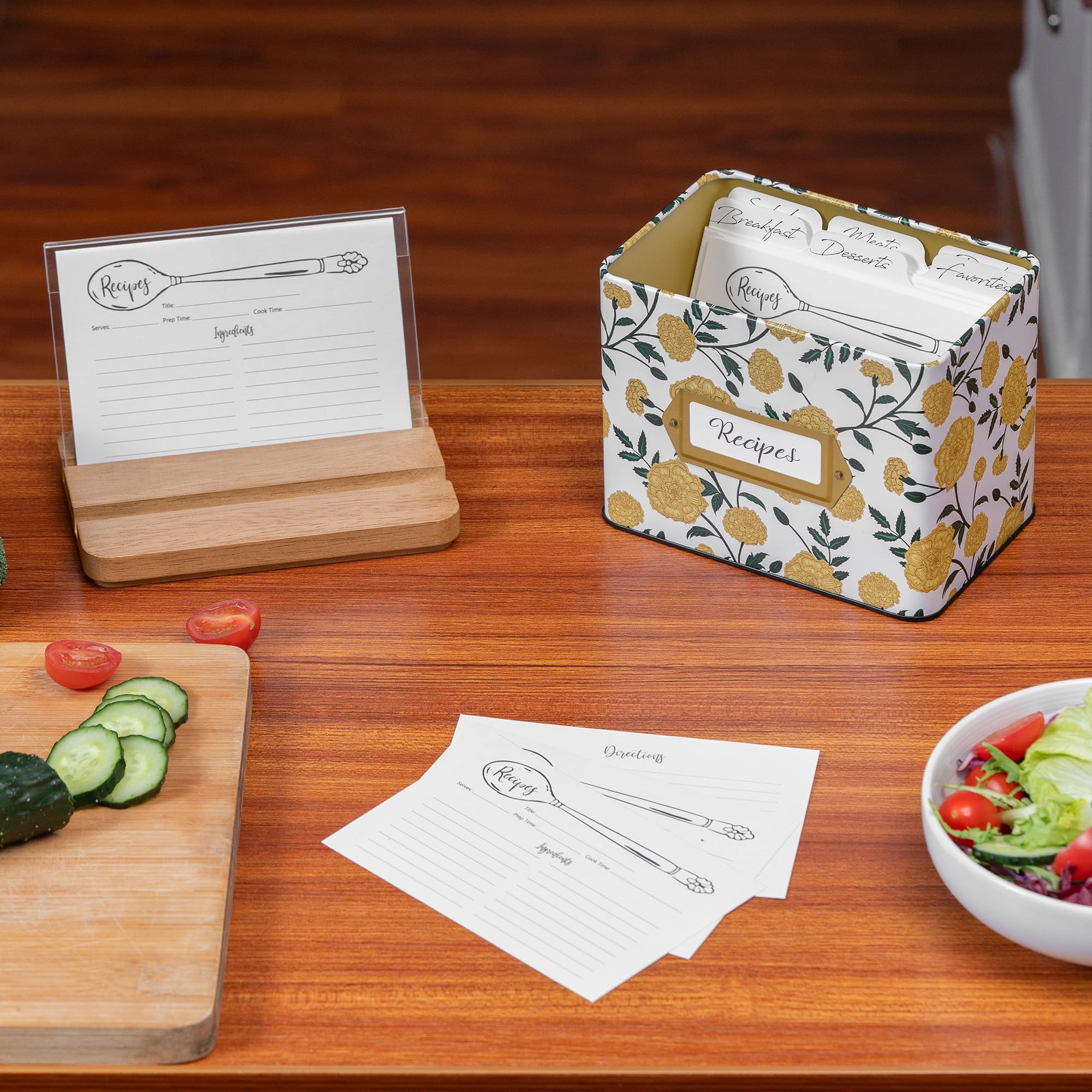 Cabbrix Marigold wooden-lid with built-in card holder for quick reference.