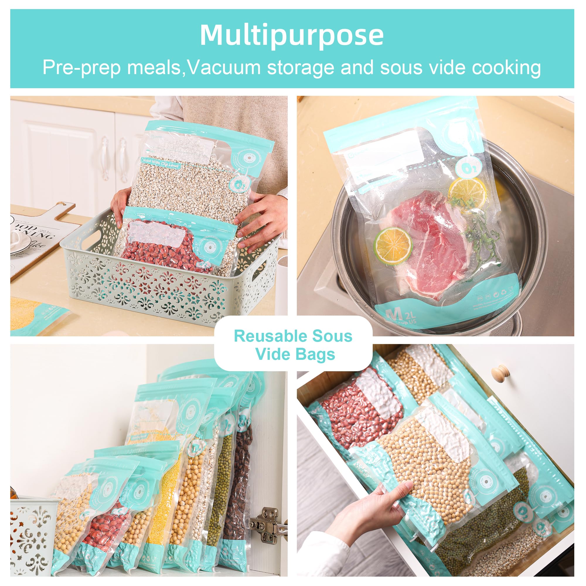 CABIBOX 20pcs reusable bags laid out for organized fridge storage and freshness.