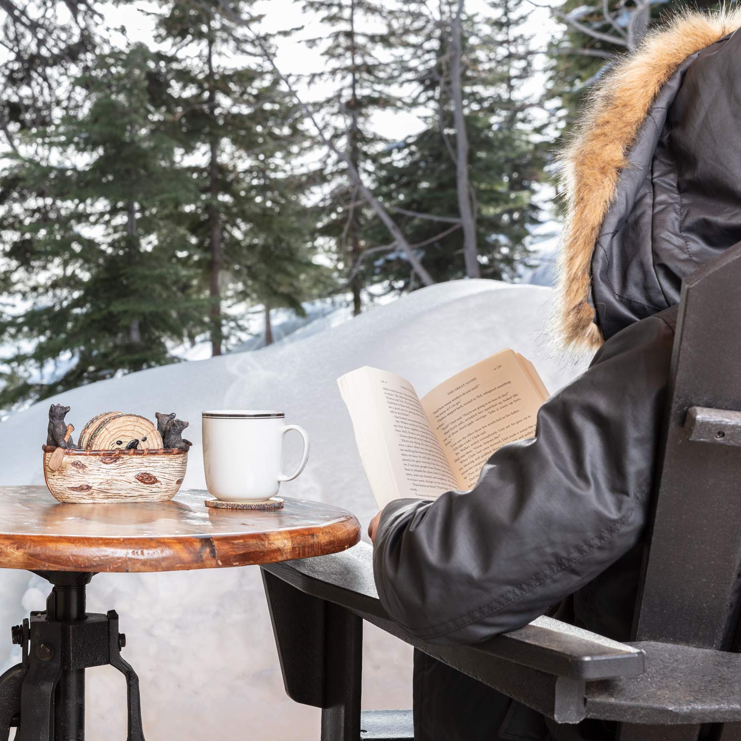 Cabin Obsession canoe-scene coasters elevate rustic lodge décor on any surface.