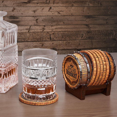 Cabin Obsession coaster on a bar counter adds functional décor.