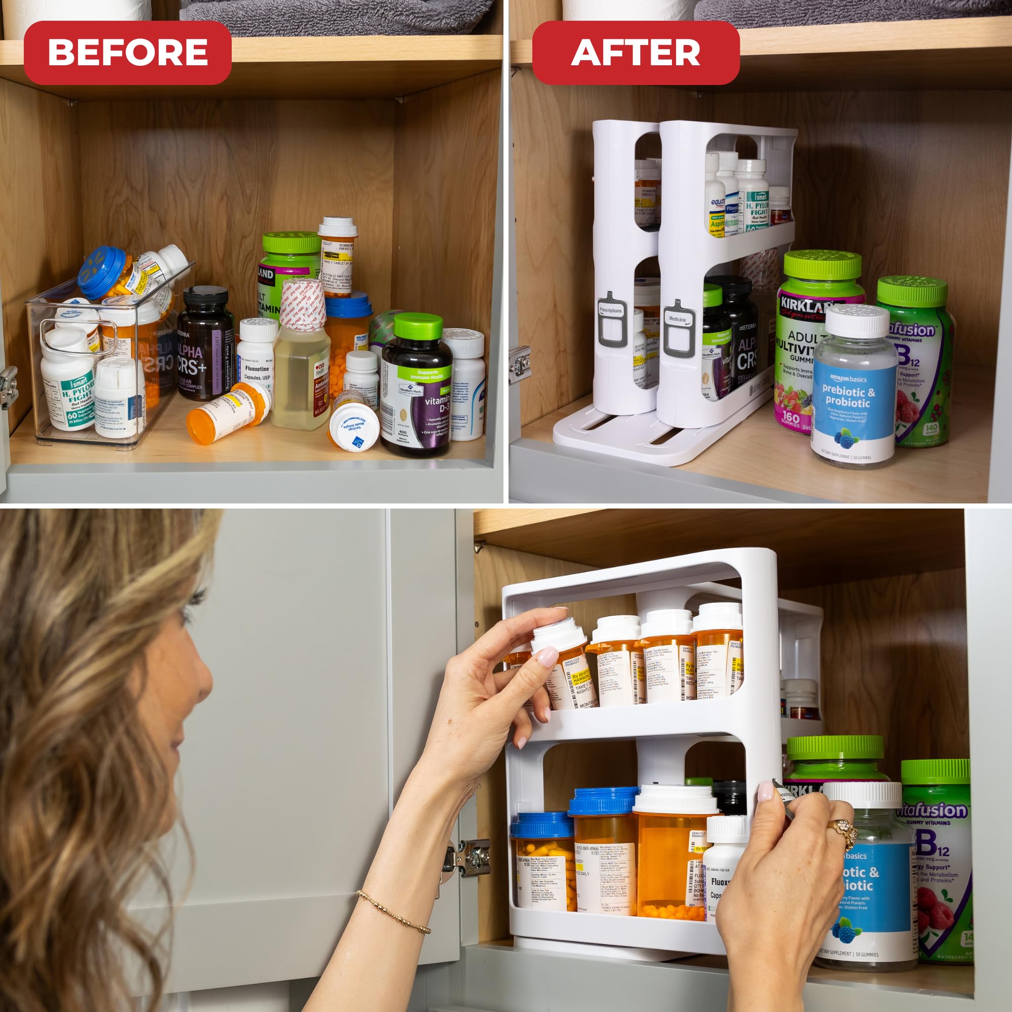 Cabinet Caddy 3M non-skid feet keep the organizer steady.