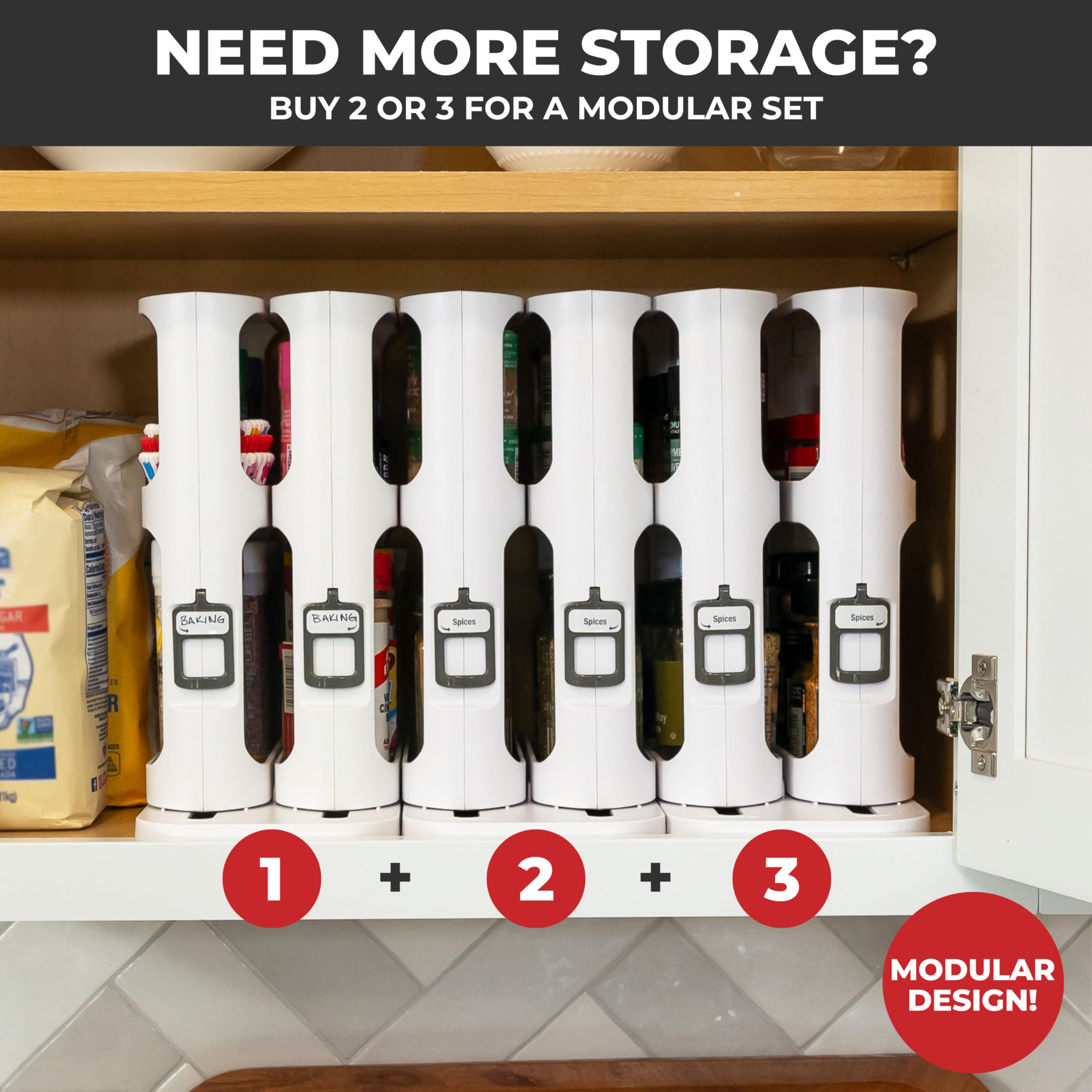 Cabinet Caddy foam stability inserts prevent tipping during use.