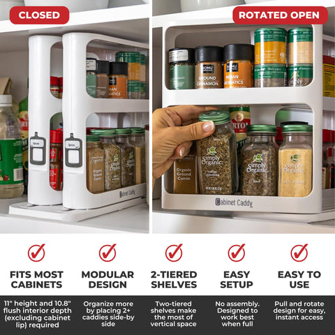 Cabinet Caddy rotate and pull for quick item access.