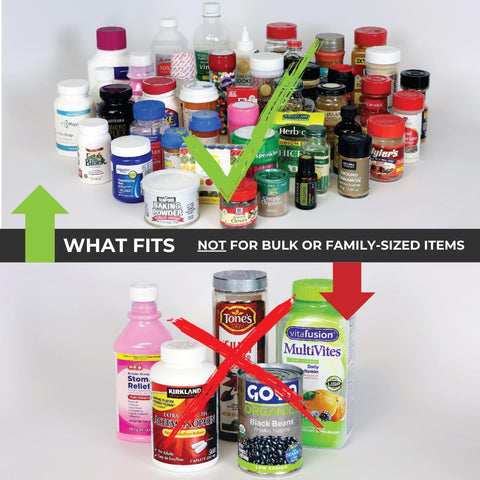 Cabinet Caddy SNAP! label stickers organize spices by category.