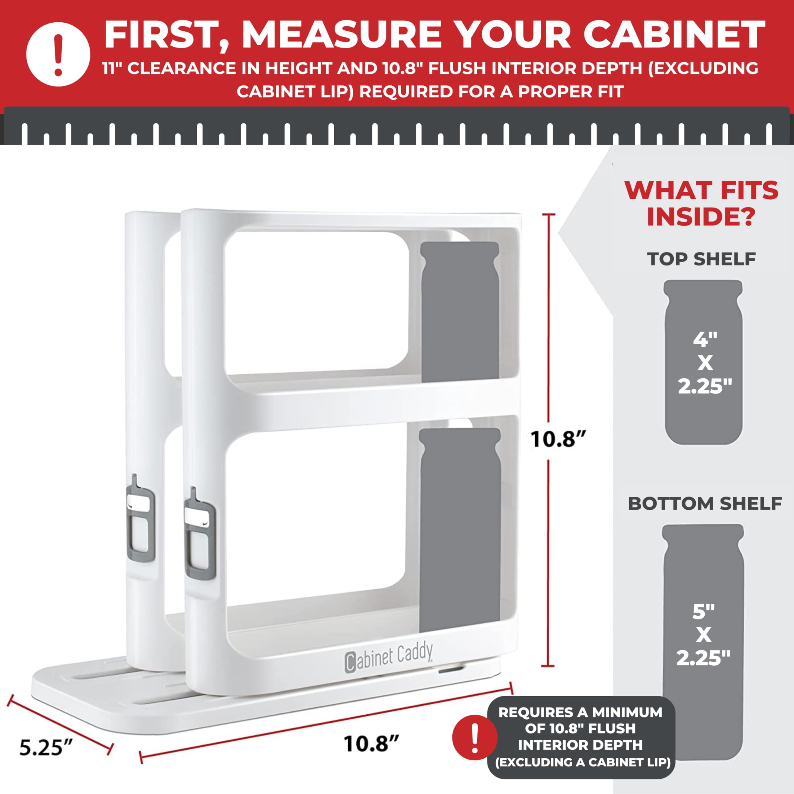 Cabinet Caddy two-tier shelves maximize cabinet space and organization.