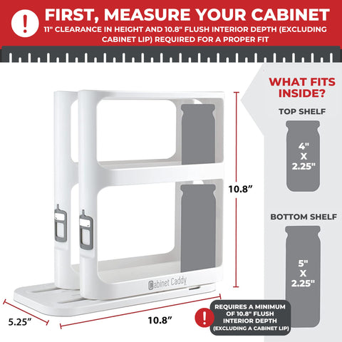 Cabinet Caddy two-tier shelves maximize cabinet space and organization.