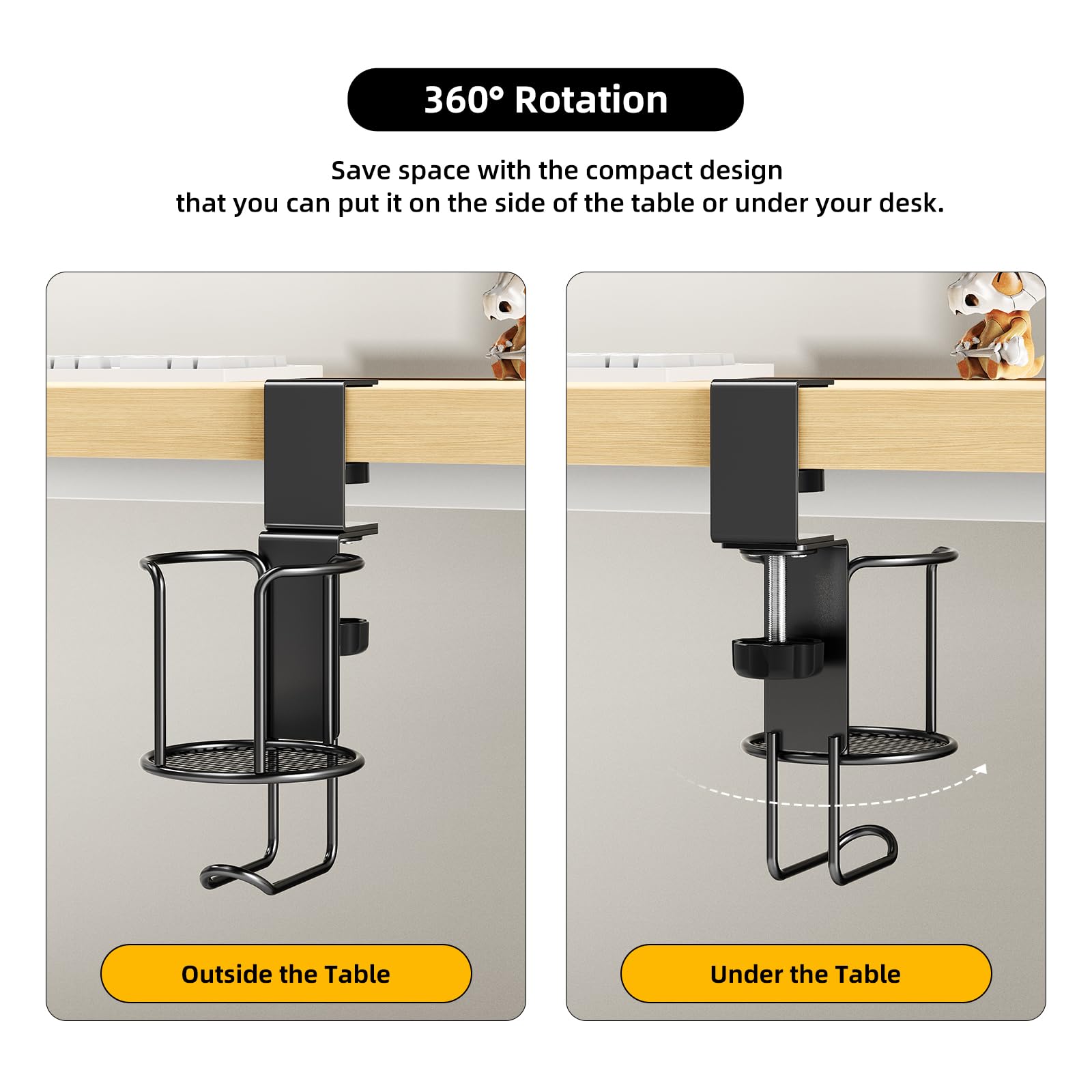 CABTE 360-degree rotation desk cup holder for flexible positioning.