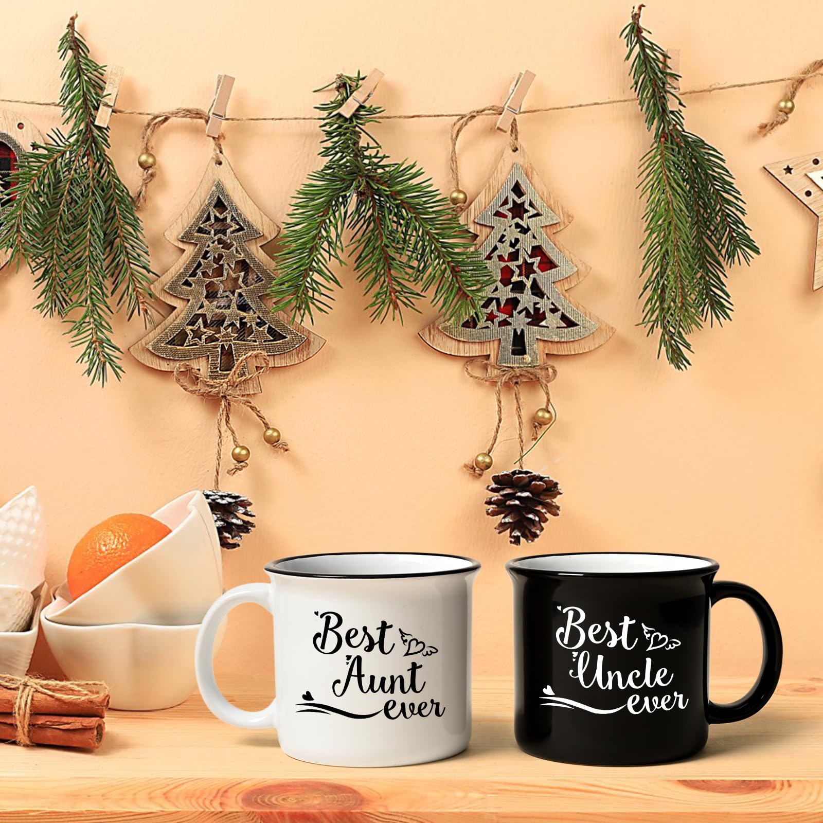 Cabtnca Matching Aunt and Uncle Mugs 15oz side-by-side display, ideal couple gift