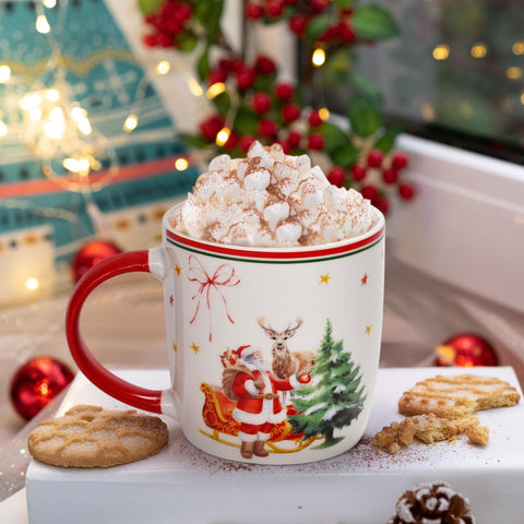 Cabtnca Christmas mugs red-green handles emphasize seasonal style and easy gripping.