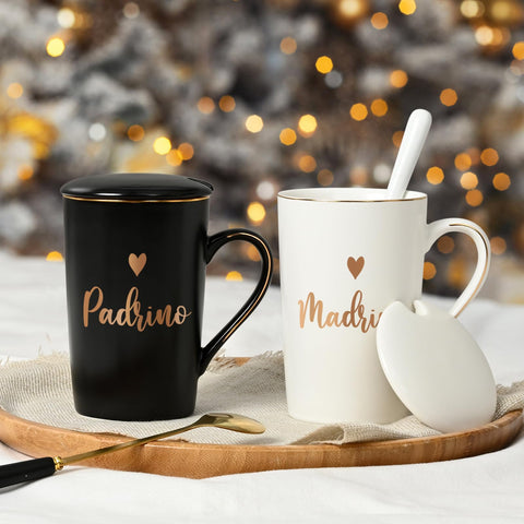 Cabtnca godmother mug 14oz in black and white with gilded detail