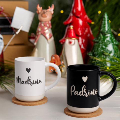 Cabtnca Padrinos mug front view shows raised lettering, a stylish godfather gift.
