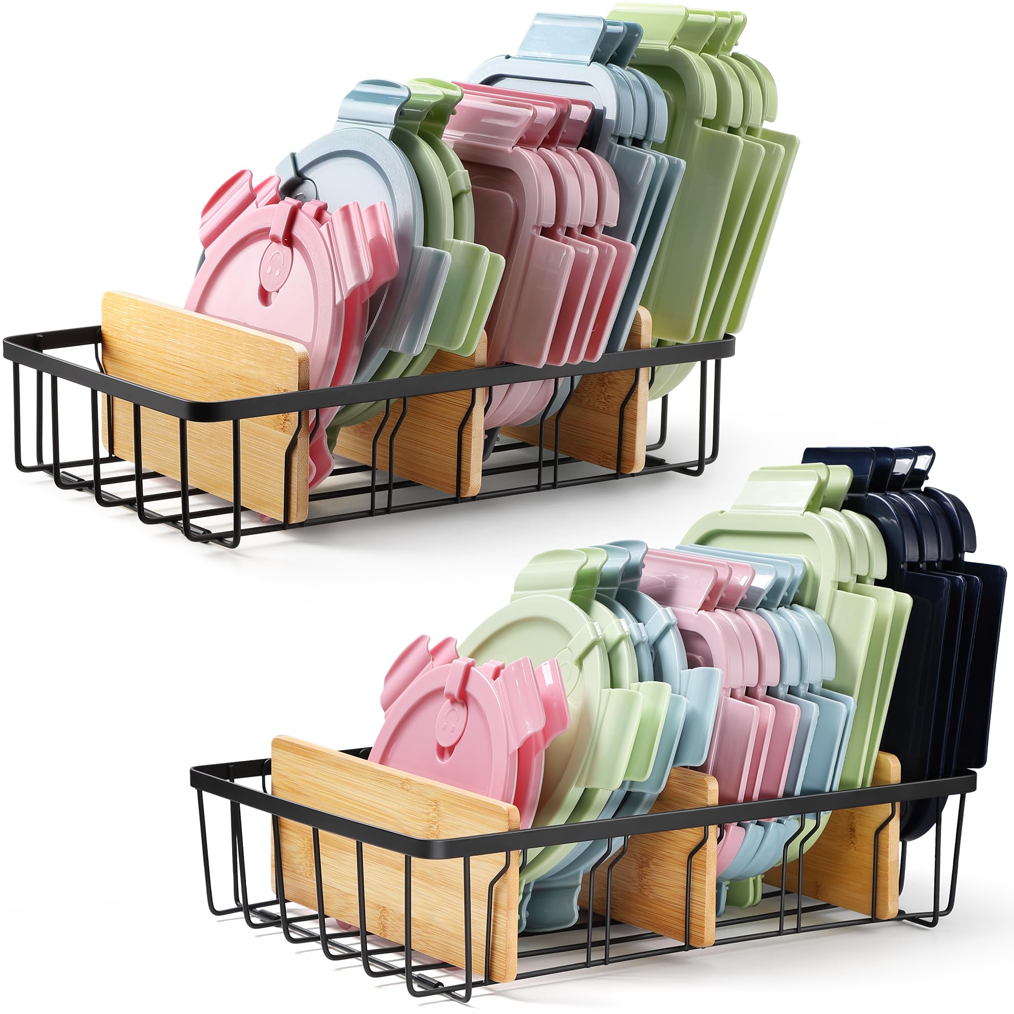 CACHOLIV lid organizer showing large capacity for lids and containers.